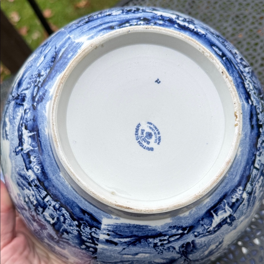 Antique English blue and white transferware pastoral scene serving bowl. - Picture 6 of 11